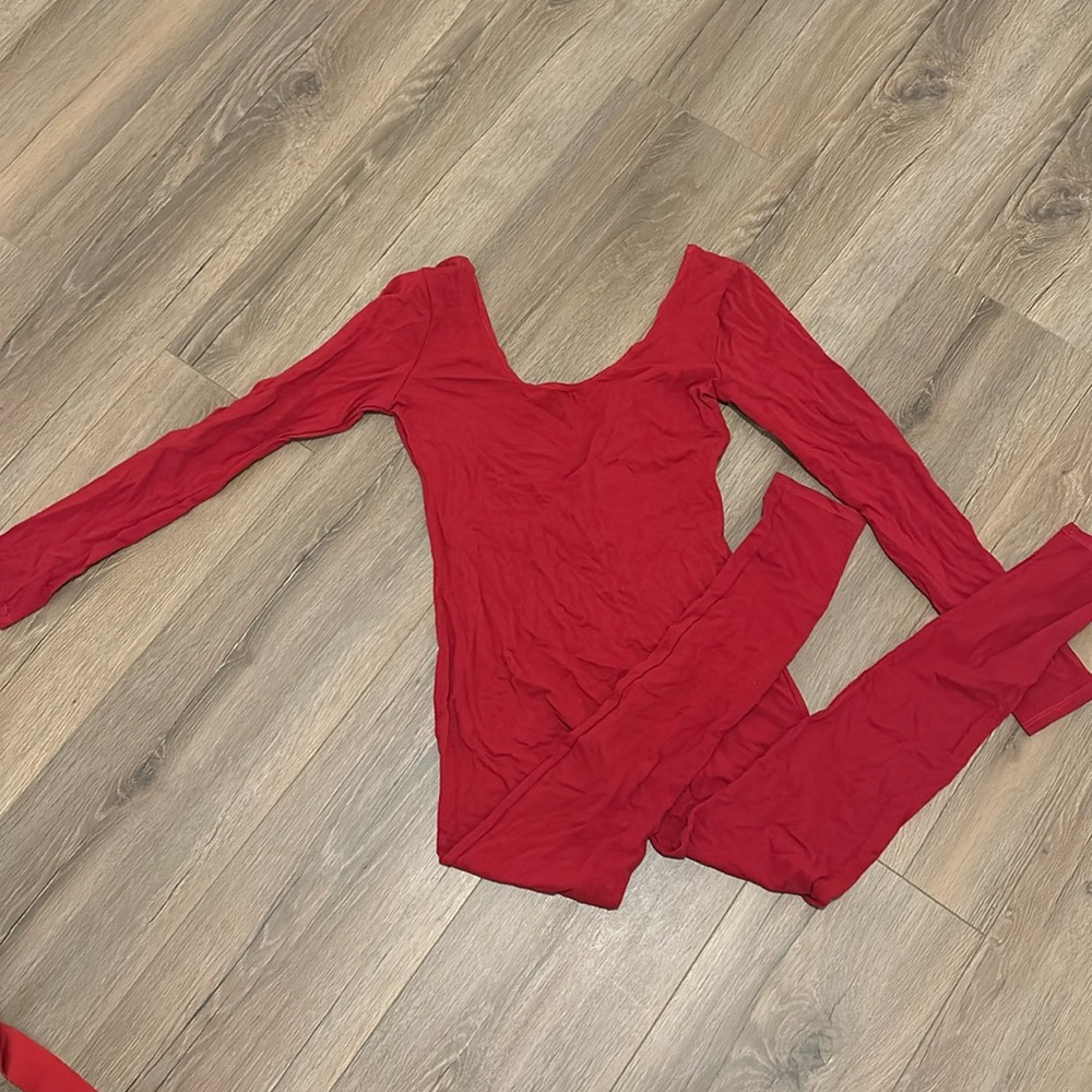 Red fitted jumpsuit